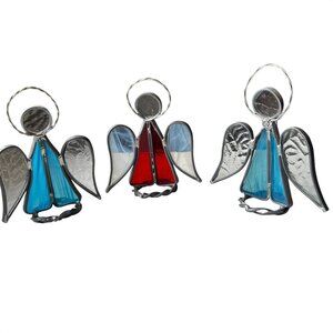 Stained Glass Votive Holders Angels Set of Three